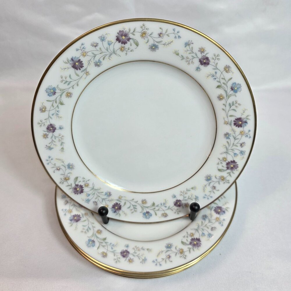 FOUR Noritake Longwood #2485 Bread Plates Purple, Blue & Yellow Flowers
